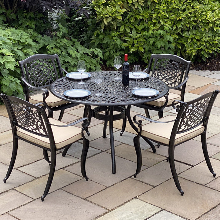 Round patio table and shop chairs for 4